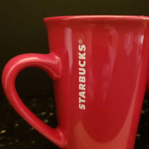 STARBUCKS Red Ceramic 11 oz Tall Mugs Christmas Valentines Discontinued Set 2 - Picture 6 of 10